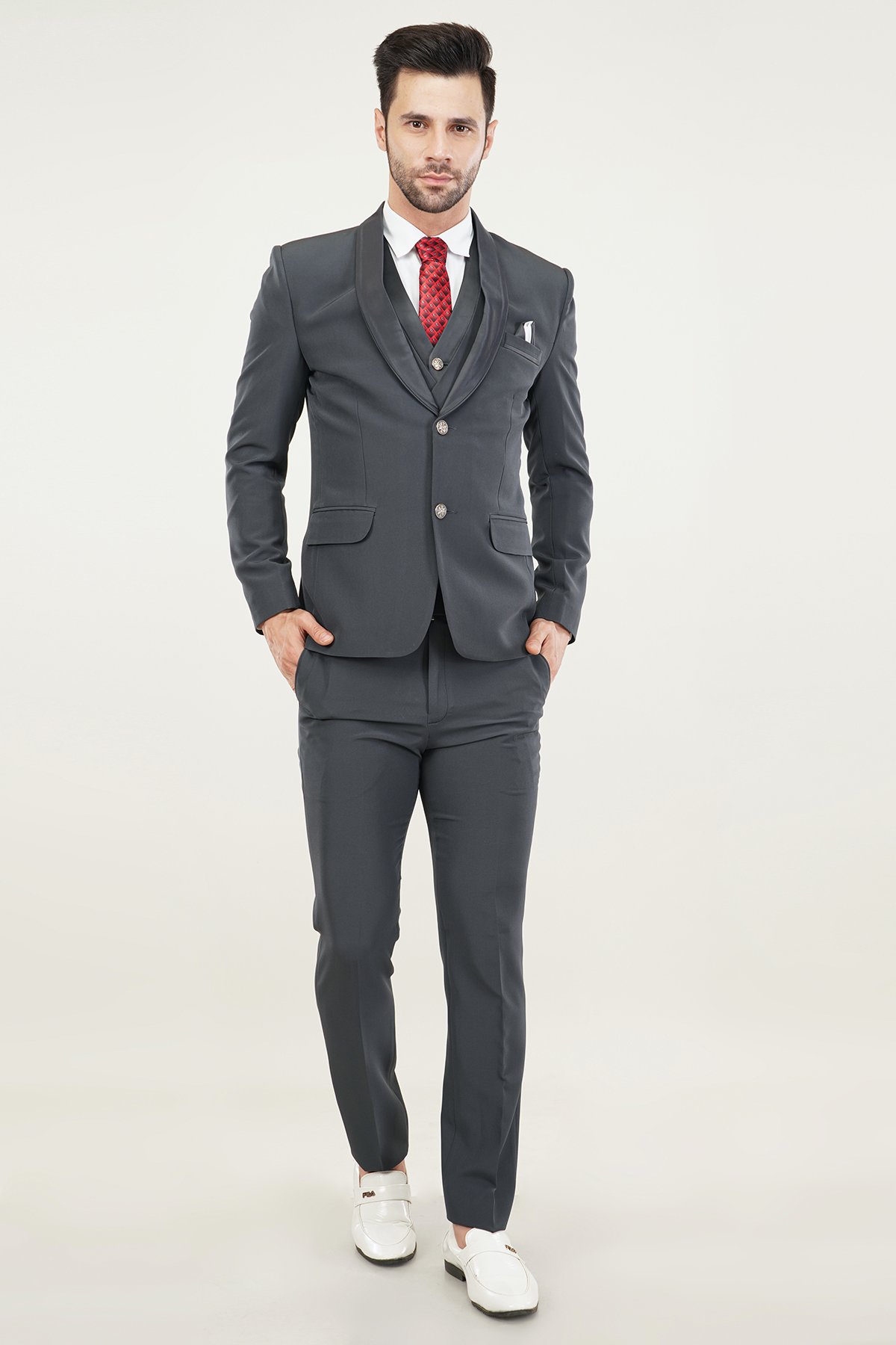 Men’s Grey Tuxedo 3 Piece Suits Wedding Groomsmen Fashion Suits