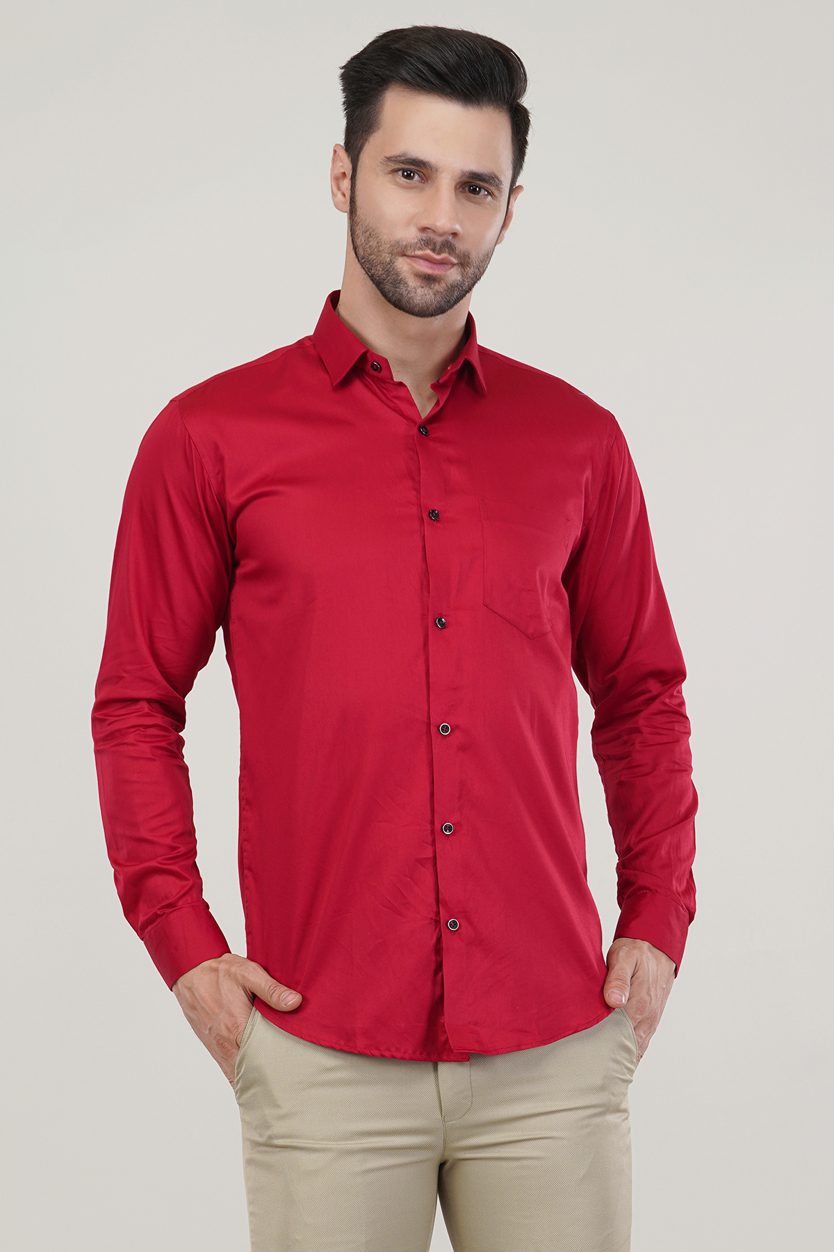 Red Color Super Soft Premium Cotton Satin Party Wear Shirt For Men’s