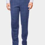 Men's Light Blue Italian Wool Rich Checks Trouser