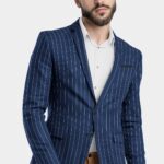 Men's Blue Stripe Terry Rayon Regular Fit Blazer