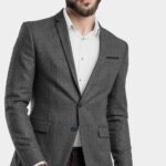 Men Grey Terry Wool Regular Fit Stripe Formal Blazer