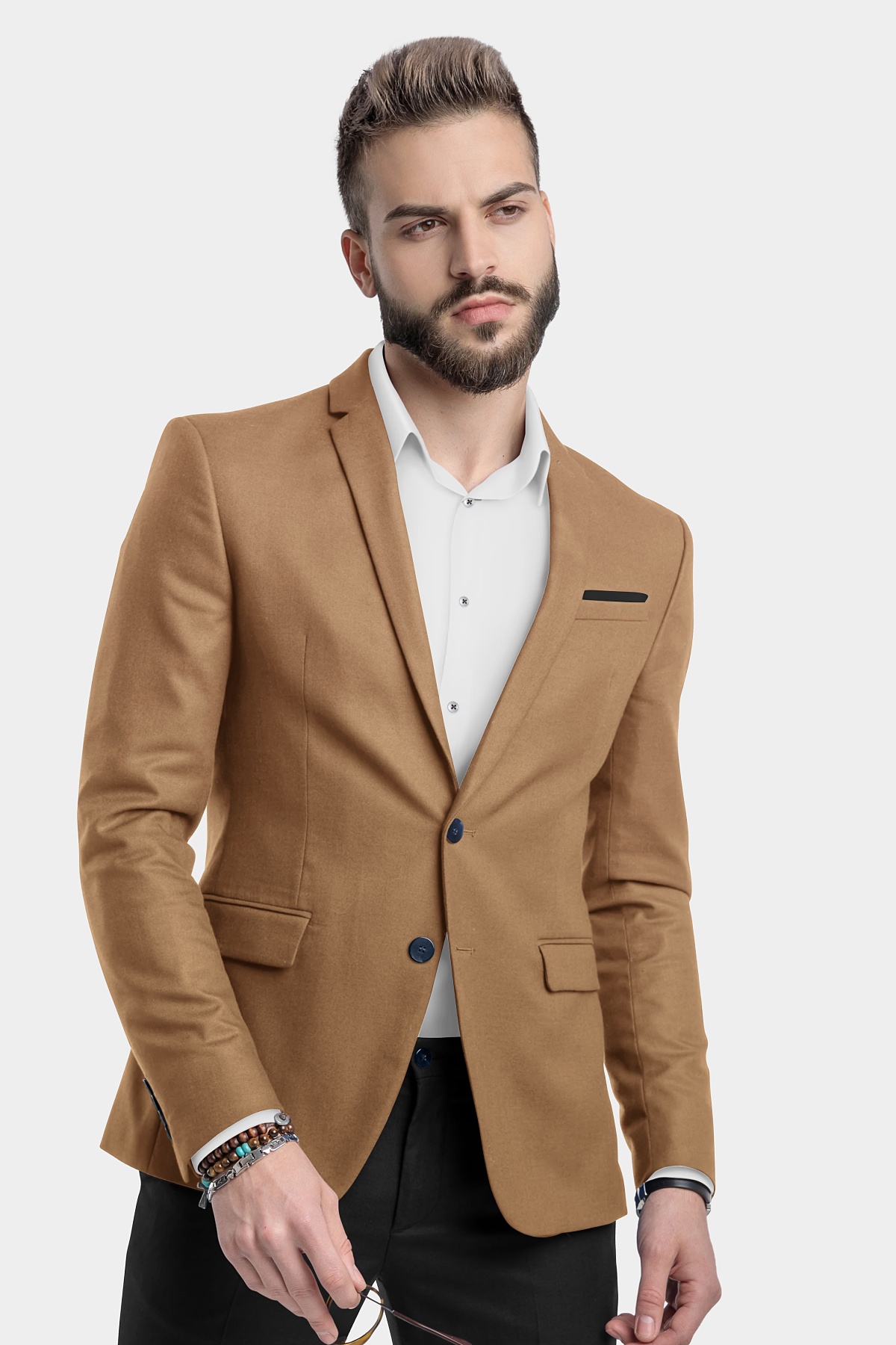 Men's Khaki Color Terry Rayon Regular Fit Blazer