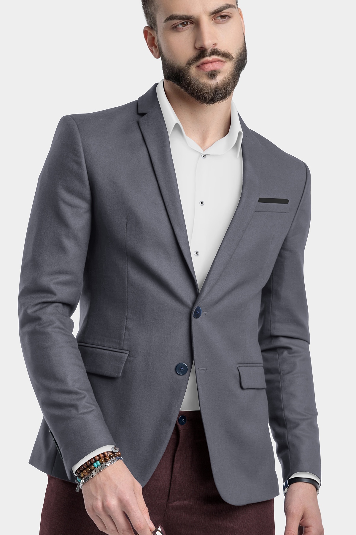 Men's Grey Color Terry Rayon Regular Fit Blazer