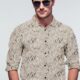 Men's  Premium Khaki multi Color Printed Cotton Party Wear Shirt