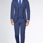 Men’s Light Blue Check Italian Terry Wool  Classic & luxurious 3 Piece Suits