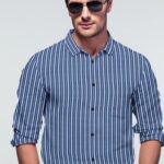 Men's  Light Blue With White Stripe Premium  Cotton Formal Shirt